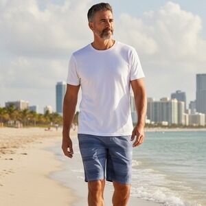 Travis Mathew Men's Stripe Elastic Waistband Stretch Athletic Shorts Gray Small